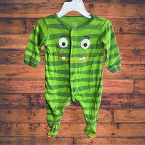 5 for $25🔥6 Months Carter's Striped Green Monster Theme Footie Pajama Jumpsuit